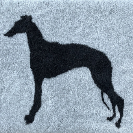 Whippet Standing on Silver VetBed