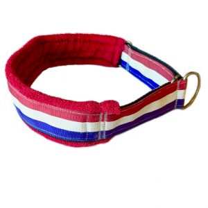 Fluff Collar Red White Blue Stripes on Red