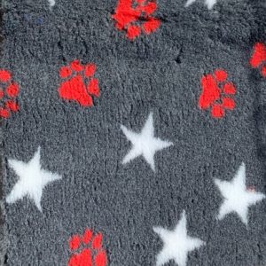 Charcoal with Red Paws and White Stars VetBed